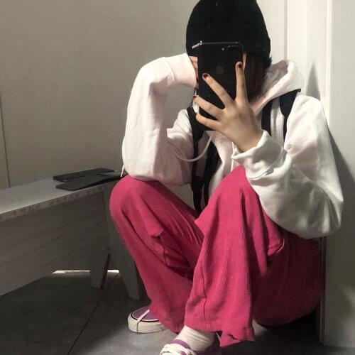 Ruibbit Harajuku Punk Pants Women Streetwear Casual Loose Straight Pants Fashion Hip Hop Female Trousers Corduroy wide leg pants