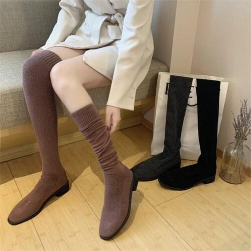Womens Boots 2020 Autumn Winter Thigh High Boots For Woman Shoes Knitting Long Boot Women fashion Black Boot Ladies sock Shoes