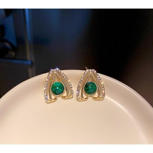 VSnow Delicate Green Love Heart Crystal Dangle Earring for Women Fashion Hollow Geometric Rhinestone Earring Jewelry Pendientes