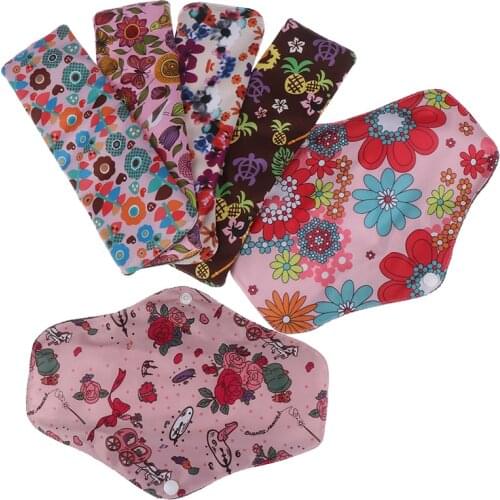 Flower Printed Bamboo Charcoal Fleece Inner Lady Cloth Menstrual Pads Reusable Waterproof Mummy Pads For Women 2 Sizes
