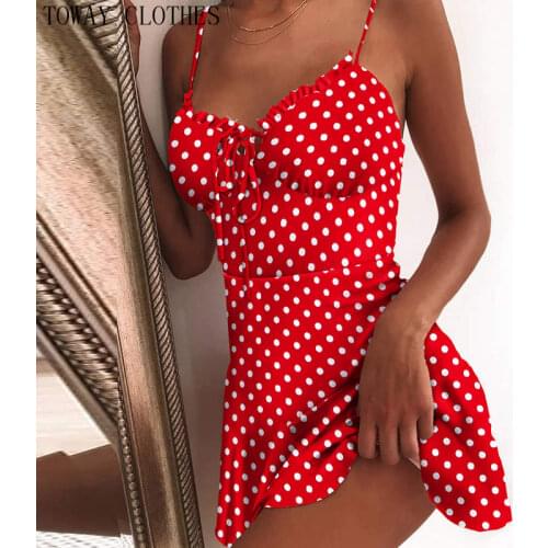 Summer Dots Print Tie Front V Neck Elegant Sexy Floral Print Mini Dress Fashion Women Spaghetti Strap Casual Dress