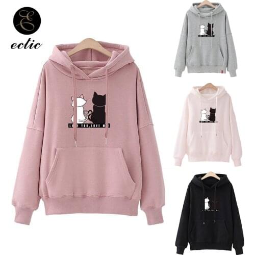 Winter Pullover Sweatshirts Women Cat Kawaii Poleron Mujer 2020 Kangaroo Pocket Hoodie School Korean Streetwear Oversized Hoodie