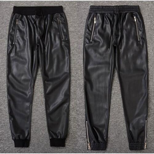 Winter faux leather pants mens harem pants fashion motorcycle pu trousers for men Windproof and rainproof black pantalon homme