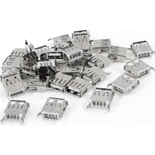 10pcs/lot USB 2.0 4 Pin A Type Female Socket Connector Curly Mouth Bent Foot for Data Transmission Charging