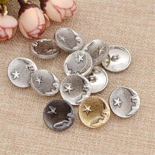 10Pcs Metal Shank Buttons Moon Star Pattern DIY Suit Coat Gold Silver Black 20mm
