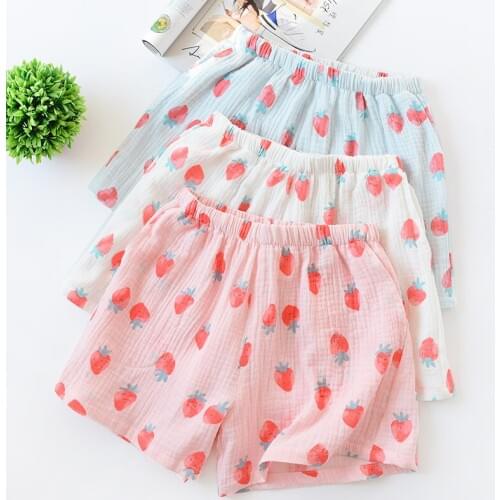 100% Cotton Ladies Summer Shorts Cute Strawberry Print Hot Pants Elastic Waist Women Bottoms Pants Loose Sleep Bottoms Sleepwear