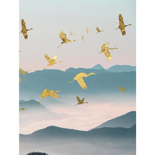 5d Diamond Painting Nordic Golden Bird Mountain Full Drill Square Cross Stitch Diamond Embroidery Mosaic Picture Of Rhinestones