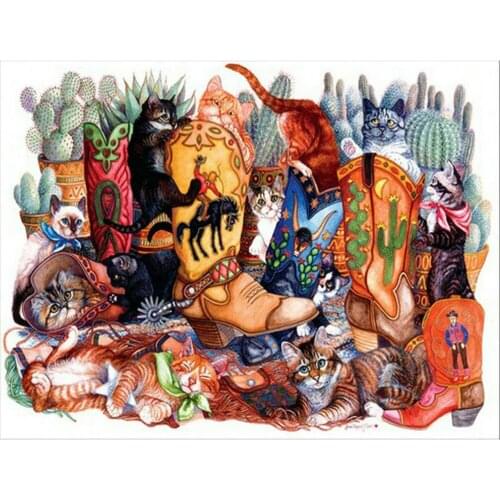 Diamond Mosaic full Square Diamond Embroidery Cat and shoes Diy Diamond Painting Cross Stitch Rhinestones Handwork Kits cactus