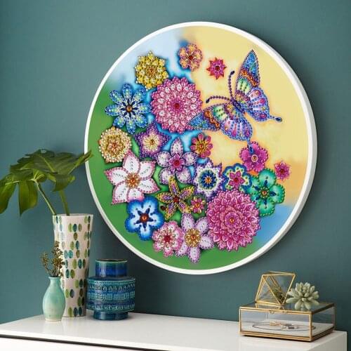 Special Shaped Diamond Painting 5D Flowers DIY Diamond Embroidery With Frame Art Kits Decorations Round Shape Home Decor