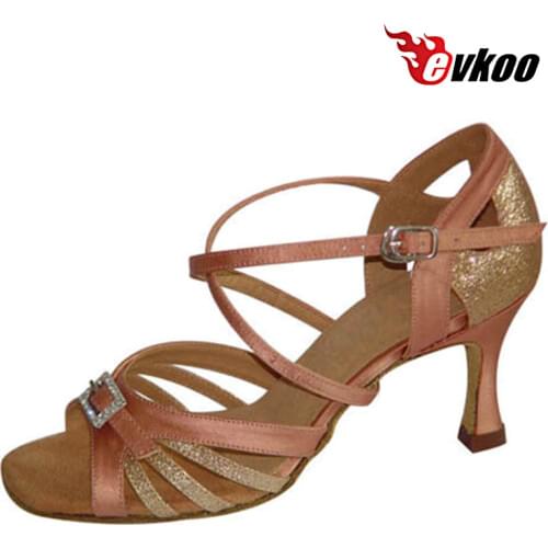Evkoodance Satin With Shiny And Crystal Buckle Five Color Can Be Choose 7cm Heel Woman Latin Shoes Evkoo-078