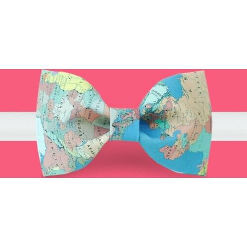 Free shipping new 2017 fashion mens design male dress suit bow tie headdres printed bridegroom groomsman Personality Modern map