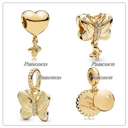 925 Sterling Silver Charm Gold Decorative Butterfly Crystal Pendant Beads Fit Pandora Bracelet & Necklace Diy Jewelry