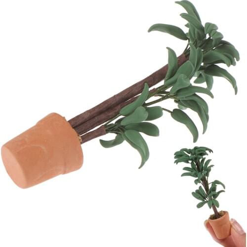 DIY Green Leafed Plant 1:12 Dollhouse Miniature Potted Plant Pot Garden Decoration Dollhouse Collection Kids' Toys