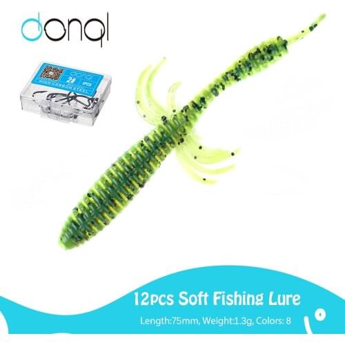 DONQL 10Pcs Fishing Soft Lures 75mm 1.3g Jig Wobblers Worms Silicone Baits Top Water Swimbait Fishy Semll Trout Bass Soft Lure