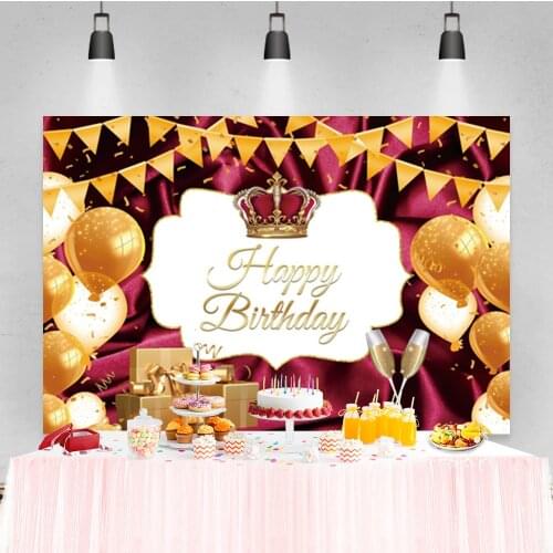 Laeacco Golden Balloons Bunting Gift Crown Birthday Party Custom Photo Backdrop Photographic Photo Background For Photo Studio