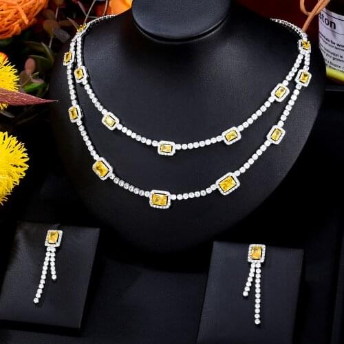 GODKI Super Luxury Yellow 2PCS Brazilian Necklace cubic Zircon Jewelry Sets For Women Wedding African Nigerian Party Jewelry Set