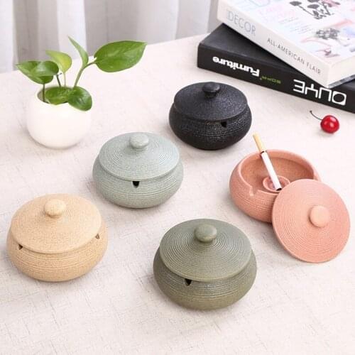 Ceramics Ashtray with Lid Retro Indoor Decorative Ashtray for Living Room Car
