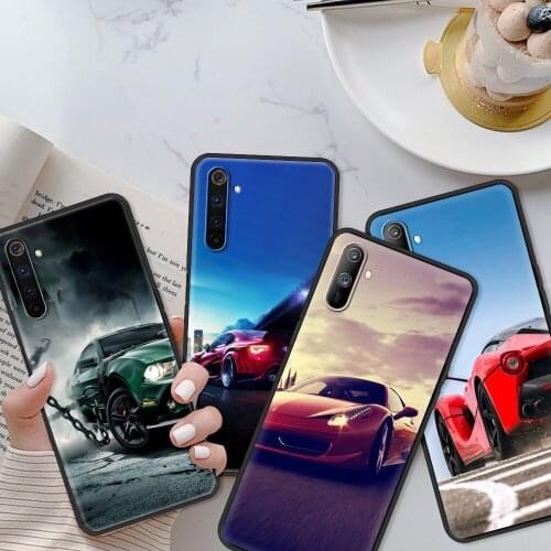 Cool Sport Car Phone Case For Realme 5 6 7 8 Pro x50 c25 c21 c20 c15 c11 Q2 Q2i XT Black Bumper caso Fundas