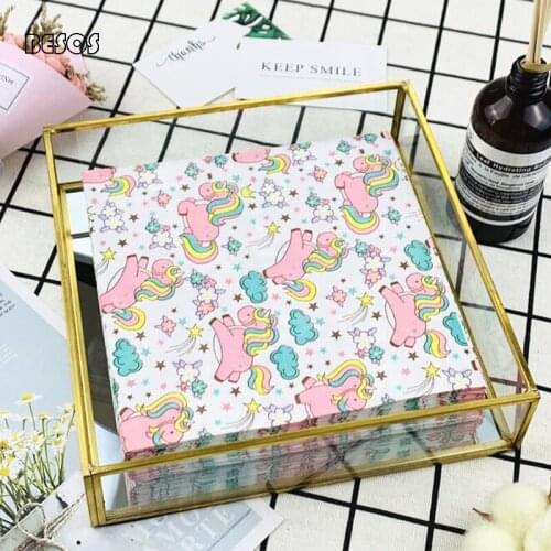 Creative Color Printed Napkin Hotel Party Cartoon Birthday Rainbow Unicorn Mouth cloth placemat 50 Sheets Per Pack B0194M