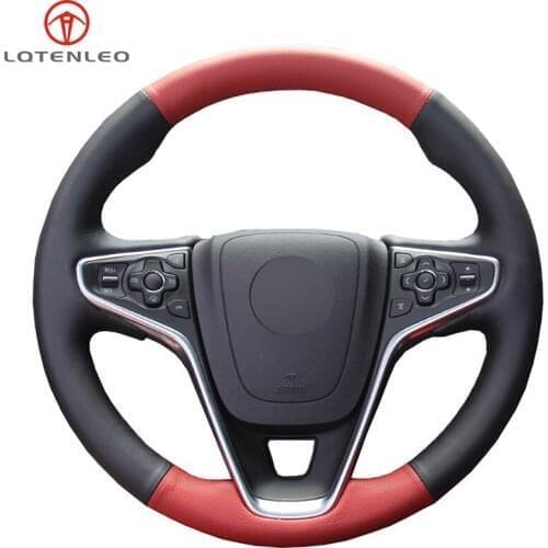 LQTENLEO Black Red Genuine Leather Steering Wheel Cover For Buick Regal GS 2014-2017 Opel Insignia Vauxhall Insignia 2014-2017