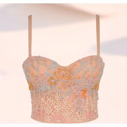 Fashion Yoga Backless Ins Cropped Tops Women Embroidered Beaded Camisole Soft Slim Underwear Breathable Bra Y1144