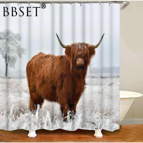 Top Quality Washable Shower Curtain Cow on The Plateau 3D Print Waterproof Fabric Bathroom Decor Animals Printed Shower Curtain