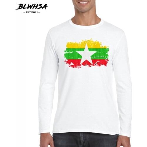 BLWHSA Big Size New Fashion Brand Mens T Shirt O-Neck Long Sleeve Myanmar Flag TShirt Men Fitness Autumn Casual Man T Shirts