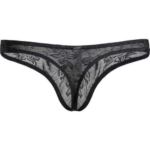 Men Sexy Lace Transparent Personal Briefs Bikini G-string Thong Jocks Tanga Underwear Shorts Exotic Plus Size M-XXXL