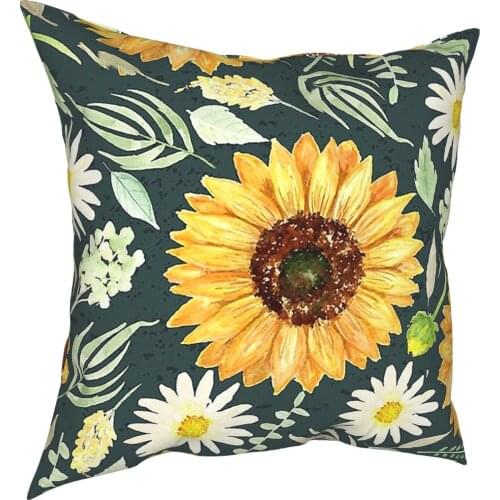 Sunflowers And Daisies Watercolor Pillowcase Soft Fabric Cushion Cover Gift Flower Pillow Case Cover Living Room Square 45X45cm