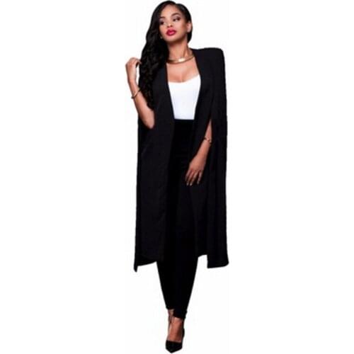 Autumn Personality Long Section Big Cloak Elegant Spring Fashion Blazer Jacket Women Casual Sleeveless Coat Solid Color