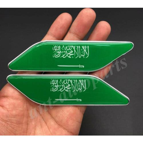 Pair Metal Saudi Arabia Flag Car Fender Emblem Badge Decals Sticker Fairing