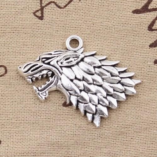 3pcs Charms Ice And Fire Dire Wolf 32x44mm Antique Making Pendant fit,Vintage Tibetan Bronze Silver color,DIY Handmade Jewelry