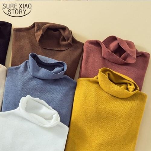 Pullover Button Korean Style Turtleneck Bottoming Sweaters Women Solid Knitted Jumper Slim Chic Cuffs Sweaters Pull Femme 11796