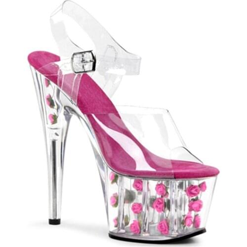6-inch thick heel, transparent platform fashion romantic rose crystal wedding party shoes, 17CM high heel sandals