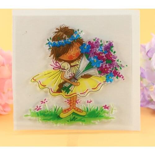 YLCS079 girl flowers silicone clear stamps for Scrapbooking DIY album cards decoration embossing folder rubber stamp 10*10cm