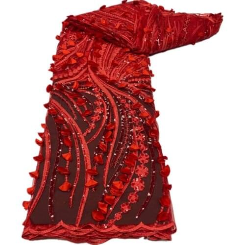 SJ Lace 3D African Sequins Lace Fabric Nigerian Net Lace Fabric Embroidered Sequin French Lace Fabric For Wedding Party j5-71