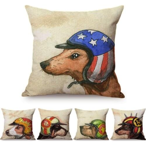 Nordic Comic Funny Dog Pilot Motorcycle Driver Home Decoration Throw Pillows Cases Humorous Dog Cosplay Roles Sofa Cushion Cover