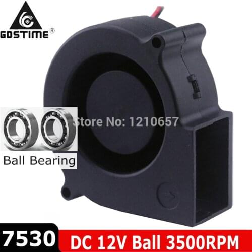 10PCS LOT Gdstime 75mm Brushless DC 12V Cooling Fans Radial Turbo 7530 75x75x30mm Dual Ball Bearing Blower Fan