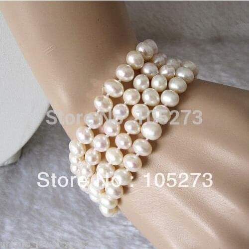 Lovely Pearl Jewelry 8inch AA 7-8MM White Color Off-Round Shaper Natural Freshwater Pearl Bracelet Wedding Party Style Free Ship