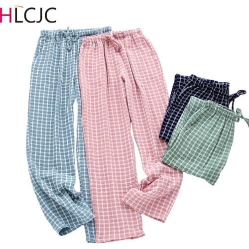 Autumn Couples Cotton Crepe Sleep Pants Ladies Soft Home Tie Pajama Pant Mens Bottom Pants Sleeping Pants Woman Pajama Bottoms
