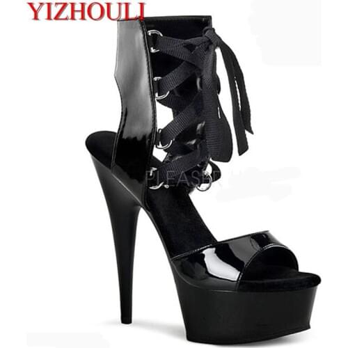 Sexy front strap cool boots 15cm high-heeled shoes female sandals Unusual High Heel Shoes fashion 6 inch high boots