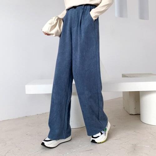 Sherhure 2020 Spring Pure Color Stretch Waist Wide Leg Straight Fashion Women Pants Female Trousers