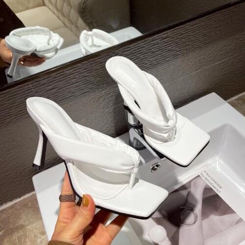 2021 New Brand Women Slipper Summer Outdoor Slip On Ladies High Heels Slides Elegant Pleated Sandal Flip Flop Shoes