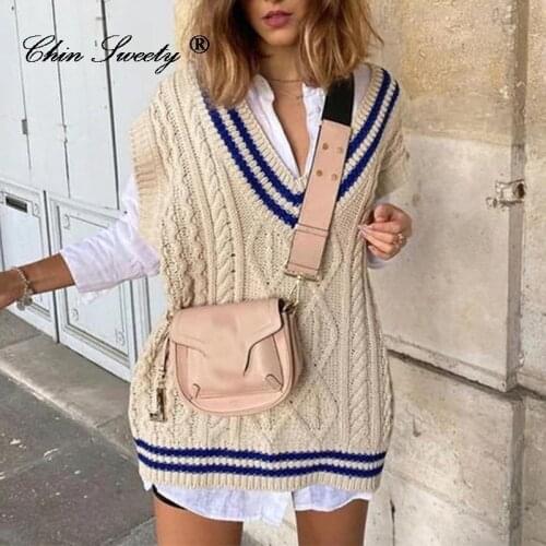 Womens Basic Ribbed Sweater Vest Patchwork V-neck Loose All-match Sleeveless Casual Knitwear Fashion Sweet Ladies Sweaters Tops