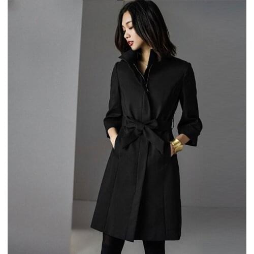 Womens Autumn Coat Solid Womens Windbreaker Casual Slim Womens Long Trench Coat Sashes Zipper Womens Windbreaker 2021 Korean