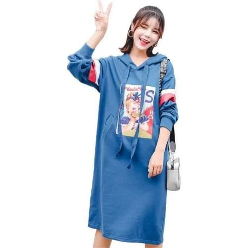 Mid-Length Sweater Dress Women 2021 New Spring And Autumn Fashion Casual Plus Size Hoodie Long-Sleeved Womens Loose Dress
