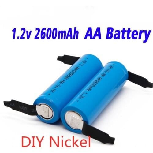 100% Original AA Rechargeable Battery 1.2V 2600mah AA NiMH Battery with Solder Pins for DIY Electric Razor toothbrush Toys