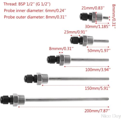 30-200mm Thermowell Stainless Steel 304 1/2" BSP G Thread for Temperature Sensor M22 20 Dropship
