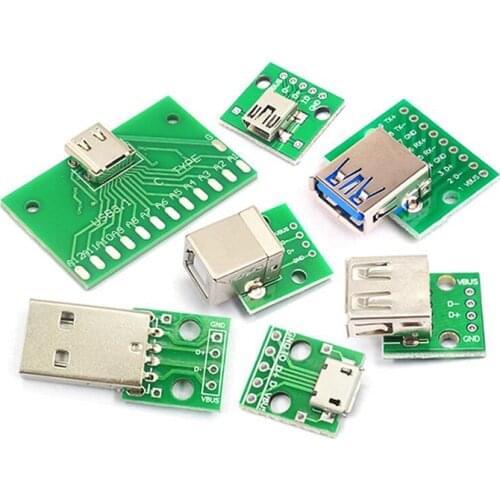 5pcs Micro Mini USB USB A Male USB 2.0 3.0 A Female USB B Connector Interface to 2.54mm DIP PCB Converter Adapter Breakout Board