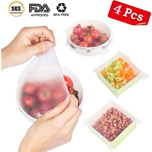 ANDES 4Pcs/ Set Reusable Universal Silicone Saran Wrap Cover Lids Food Bowl Pot Stretch Kitchen Vacuum Seal Bowls